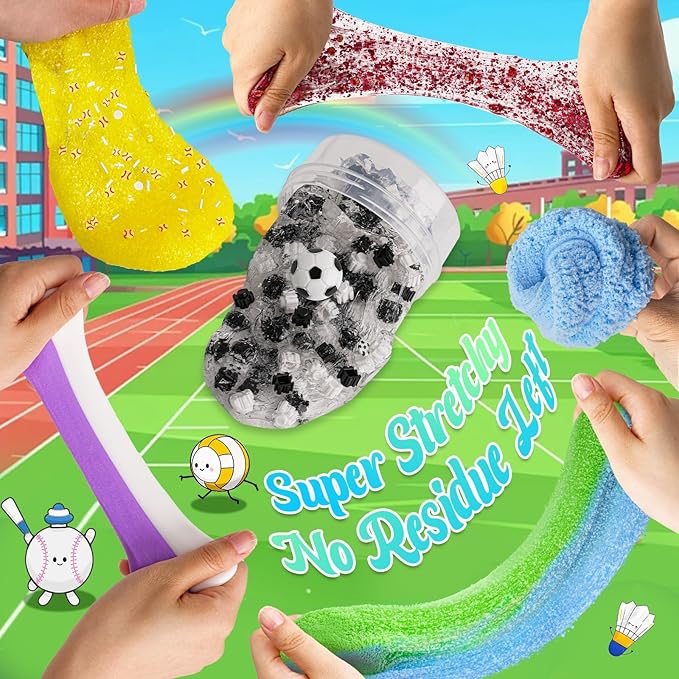 Sports Slime Kit 20oz (6x100ml) - Cloud, Butter, Clear Slime Variety Pack for Kids & Adults, Stress Relief Sensory Toys, Fun Birthday Gift for Boys & Girls