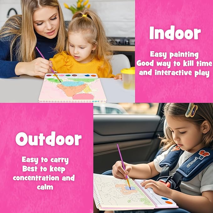 JCREN Paint with Water Books for Kids, Watercolor Coloring Book Mess Free Watercolor Painting Set, Arts and Crafts Water Color Paint Kit Birthday Gifts for Kids Toddlers 3-5 Boys Girls(House)