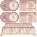 Ryzovo 41Pcs 70th Birthday Decorations, Rose Gold Birthday Party Supplies Include 20Pcs Plates 20Pcs Napkins and 1Piece Tablecloth, Sweet Seventy Year Old Birth Party Tableware for Girl Ladies Women