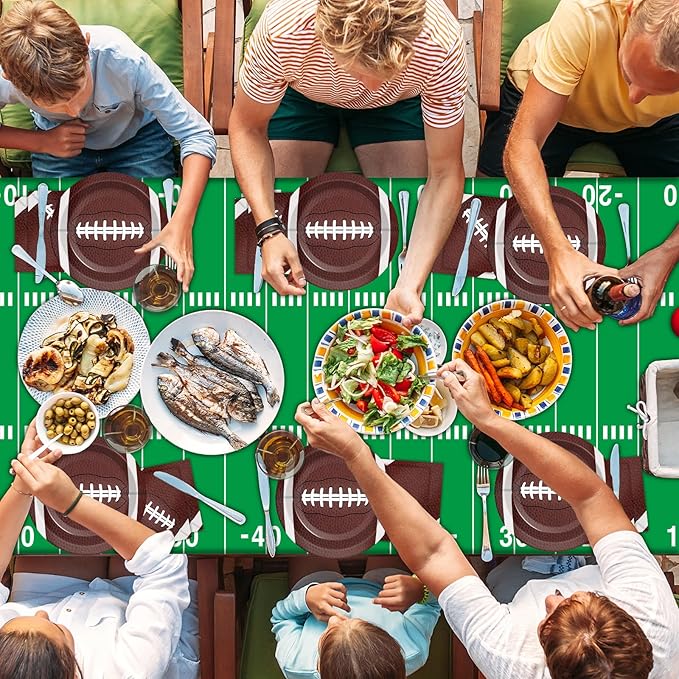 Football Party Supplies Serves 24 Football Party Paper Plates Napkins Set Sports Tablecloth Tableware Kit for Birthday Baby Shower Decorations Kids Boys Girls
