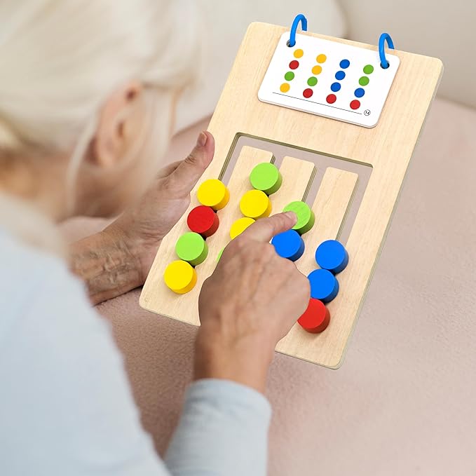 Double Color Matching Games for Dementia Patients, Easy Memory Care Activities for Seniors, Handhold Alzheimers Products for Elderly, Cognitive Puzzle Blocks Maze Busy Board Crafts Gadgets Gifts