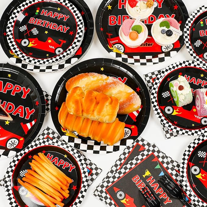 100 Pcs Race Car Party Plates and Napkins Set Racing Car Birthday Party Decorations Racing Party Supplies Race Car Tableware Racing Themed Party Favors for Birthday Party Decorations Serves 25