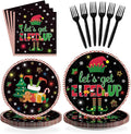 Greencian 96Pcs Winter Let's Get Elfed Up Party Decorations Santa Elf Paper Plates and Napkins Merry Christmas Disposable Tableware for Xmas Elf Party Decorations Supplies Serve 24
