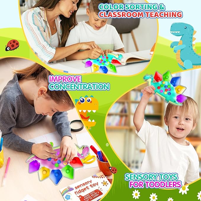 UIIOPJIOM 2PC Dinosaur Color Sorting Sensory Toys for Toddler, Montessori Toys Fine Motor Skill Game Learning Activities Quiet Calm Down Fidgets for Classroom Boys Girls Easter Basket Stuffers Gifts