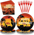 96Pcs African Safari Birthday Party Decorations Savanna Sunset View Plates and Napkins African Forest Jungle animals Scenic Tableware Set for Safari Theme Birthday Party Favors，Serves 24