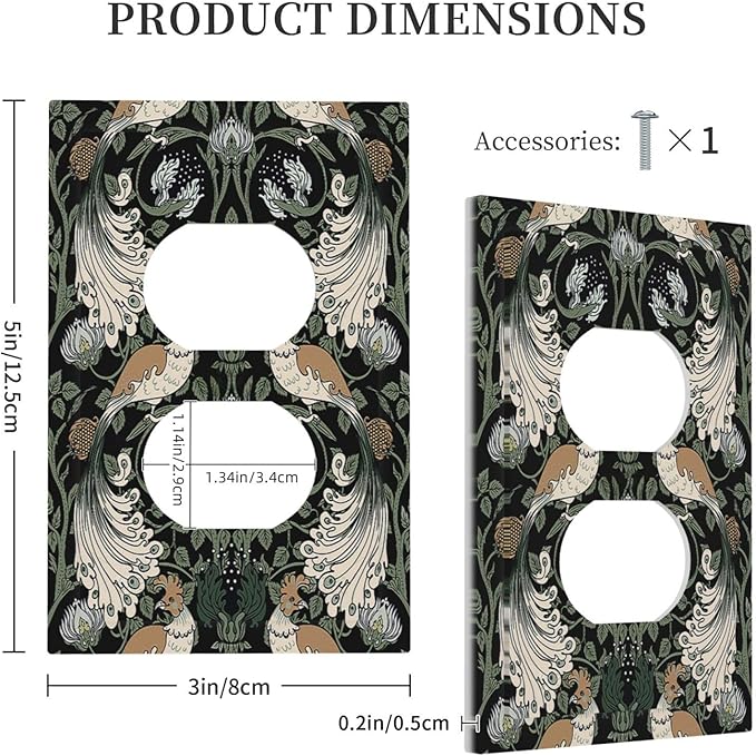 Outlet Covers William Morris Vintage Floral Plants And Birds 1 Gang Duplex Light Switch Cover Electrical Receptacle Faceplate Wall Plate Decorative Switch Plates for Bedroom Home Decor
