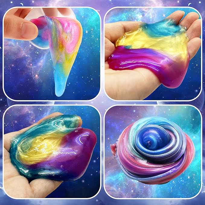 48 Packs Galaxy Slime, Party Favor for Kids Girls & Boys, Adults, Non Sticky, Stress & Anxiety Relief, Wet, Super Soft Sludge Toy,Easter Basket Stuffers