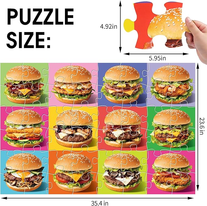 Jumbo Floor Puzzle for Kids,48 Piece Hamburger Jigsaw Puzzles,Learning Educational Foods Toys for Toddlers Ages 3-5,Colorful Design Children Gift for Boy Girl Ages 4-8