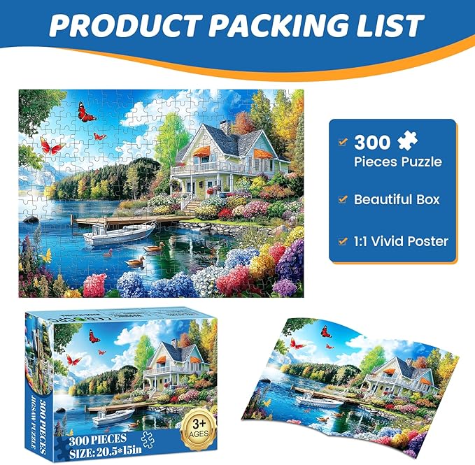 300 Pieces Puzzles for Adults | Lake House Jigsaw Puzzles | Large 300 Piece Puzzle for Children Adults Seniors | Sturdy,Safe | Engaging & Educational Toys Great Gift for Boys Girls 20.5 x 15 in