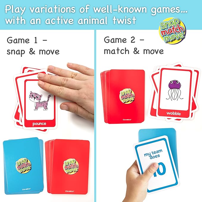Animal Movement Cards - Active Games for Toddlers & Kids, Play Snap, Matching & Go Fish with Animal Cards, Animal Memory Matching Game Flash Cards, Recess Equipment & PE Equipment