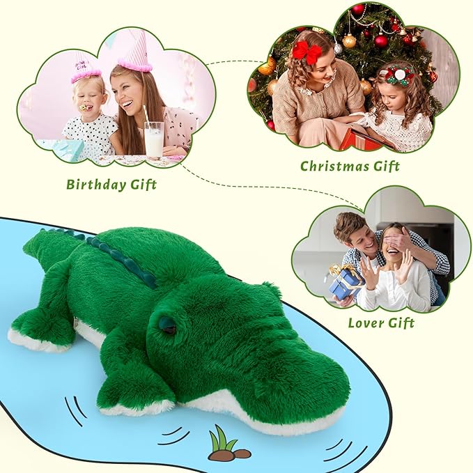 MorisMos 34inch Giant Alligator Stuffed Animal, Soft Fluffy Alligator Plush Toy, Big Stuffed Huge Crocodile Plush Gifts for Kids Boys Girls Brithday
