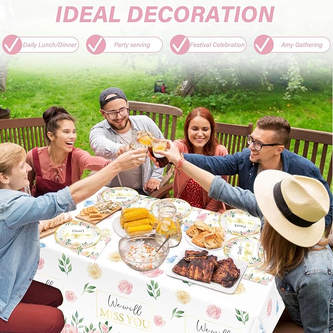 Floral Farewell Party Supplies Serves 24 We Will Miss You Paper Plates Napkins Retirement Decor Don't Forget Us Theme Tablecloth Set Tableware Kit for Goodbye Office Good Luck Going Away Party Favor