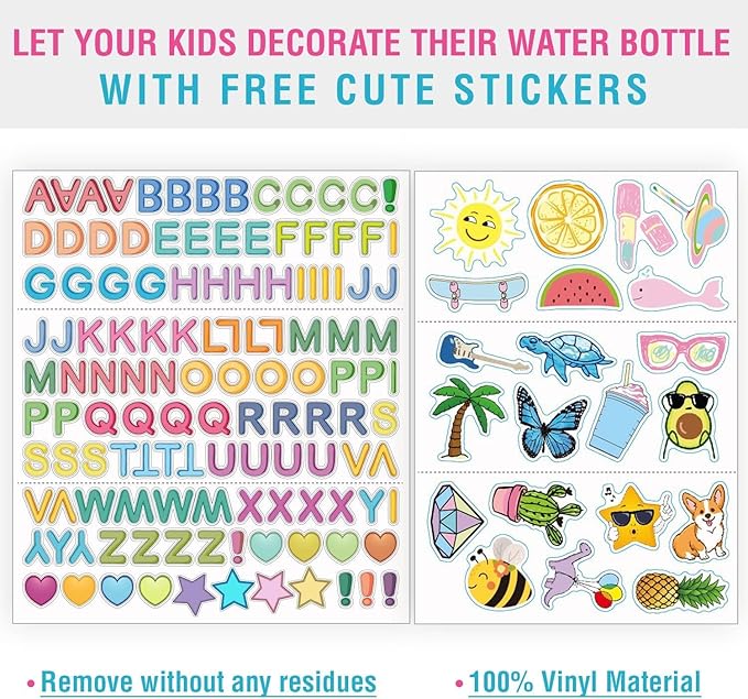 CHILLOUT LIFE 12 oz Kids Insulated Water Bottle for School with Leakproof Spout Lid and Cute Waterproof Stickers, Personalized Stainless Steel Thermos Flask Metal Water Bottle For Girls & Boys