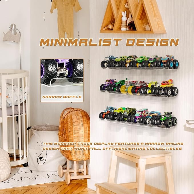 AAiphuwew 6 Pack Acrylic Monster Trucks Display Storage Shelves, Clear Wall Display Case Organizer Shelf for Toy Trucks Cars