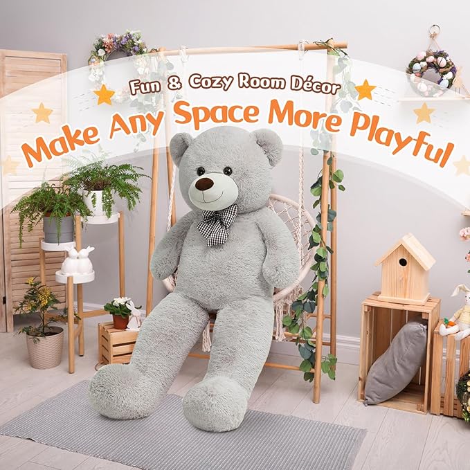 MorisMos Giant Teddy Bear 4 Feet, 47inch Big Stuffed Animal Large Teddy Bear Plush, Classic Girlfriend Boyfriend Birthday Gift, Gray