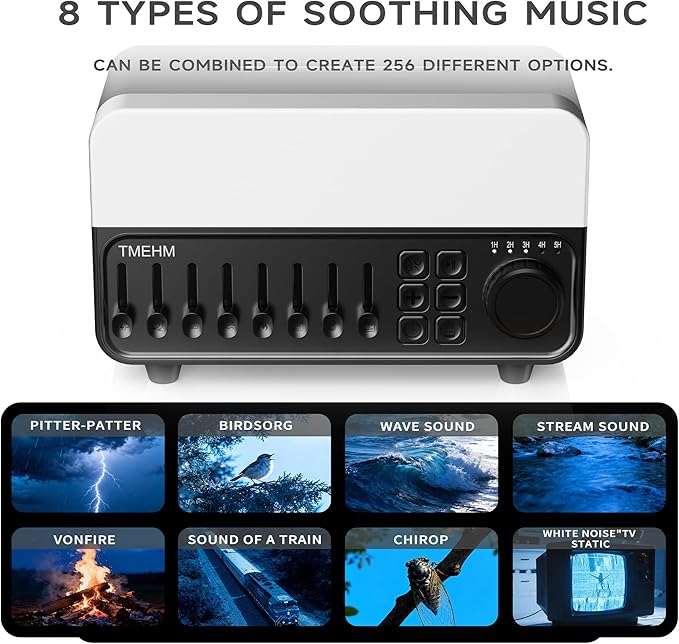 TMEHM 4-in-1 Sleep Sound Machine with White Noise & 8 Nature Sounds, Bluetooth Speaker, Night Light & Aroma Diffuser with Timer for Baby, Kids and Adults (Black)