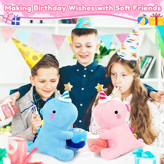 SQEQE Dinosaur Stuffed Animal, Cute Dinosaur Plush Toys with Cake, Dino Plushies Anniversary Birthday Gift for Her Girls Boys Boyfriend Girlfriend(Pink,12 inch)