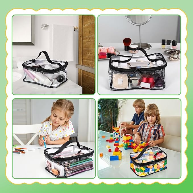 6 Packs Clear Toy Storage Bags, PVC Waterproof Toy Organizer with Zip Reusable Bags for Building Blocks, Board Game, Puzzles