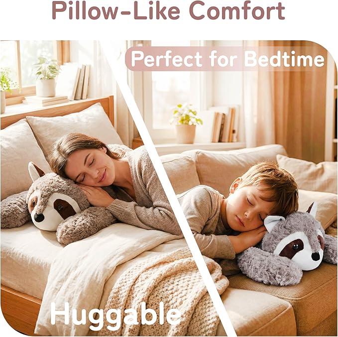 Niuniu Daddy Raccoon Weighted Stuffed Animals for Kids & Adults, 20" | 3.3lb Large Weighted Plushies Pillow for Sleeping and Calming, Cute Lying Plush Toy Huggable Gift for Everyday Comfort