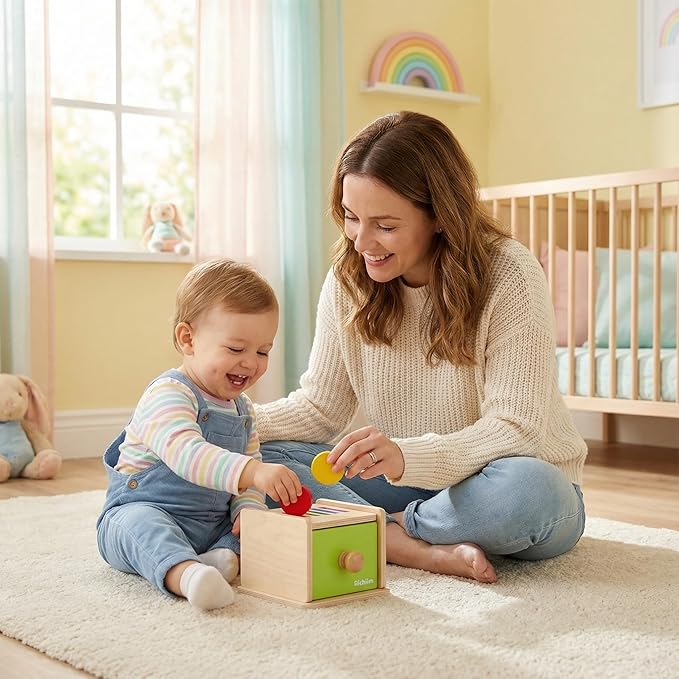 Montessori Toys for 1-3 Year Old: Color Sorting Wooden Drawer Box Toy for Toddlers, Object Permanence and Fine Motor Sensory Toy, 12-18 Months Busy Board Matching Game for Baby Boys and Girls Gifts