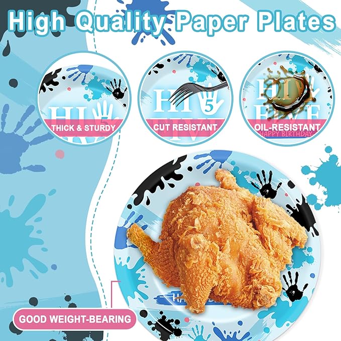 CHUNNIN 50Pcs Hi Five Birthday Plates and Napkins 5th Bday Party Decorations Blue High 5 Year Old Paper Dessert Cake Plates Tableware Set Serve 25 Guests for Kids Boys Girls Birthday Party Supplies