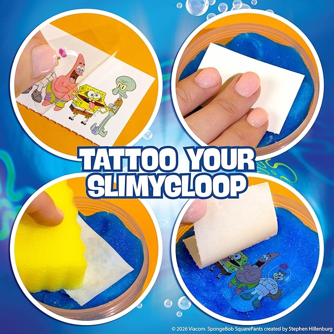 SLIMYGLOOP Tattoozee, Spongebob Squarepants Tattoo Transfer Slime Kit, Sensory Play for Kids Ages 6+, Pineapple Scented, Cloud Texture
