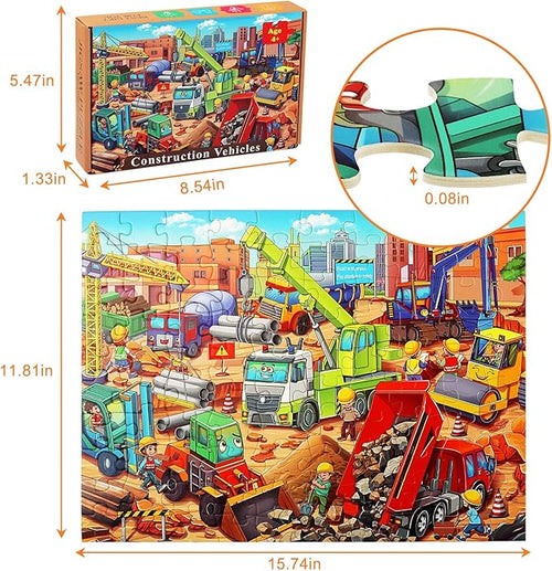 100 Pieces Puzzles for Kids Ages 6-8 8-10 Year Old Toddler Jigsaw Puzzle for Ages 4-6 Construction Engineering Vehicle Puzzles Educational Toys Gift for Children Boys Girls Ages 4-10