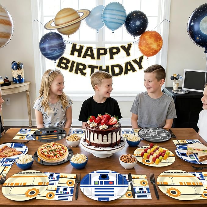 96 Pcs Galaxy War Party Paper Plates and Napkins Galaxy Movie Star Party Decorations Outer Space Disposable Dessert Plates Space Tableware Set Serves 24 Boys Girls Kids Baby Shower Birthday Supplies