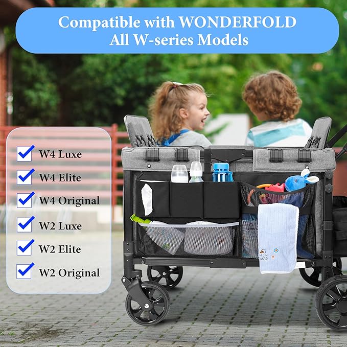 HODRANT Stroller Wagon Cargo Net, Stroller Wagon Accessories Organizer Compatible with WONDERFOLD All W-Series Models, Large Capacity Mesh Cargo Storage Net with Sorting Pockets for Dry Wet Separation