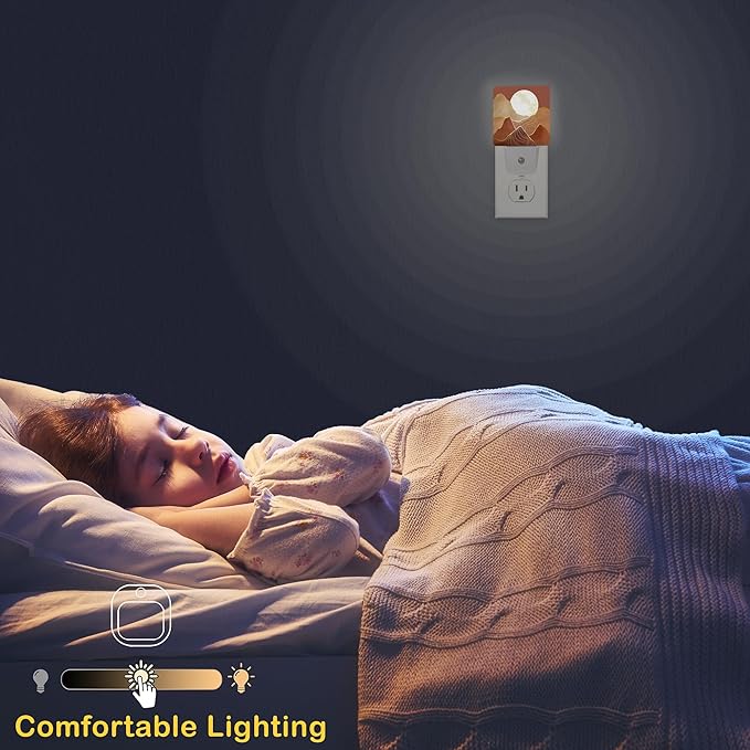 Abstract Mountains Sun Night Light, Plug-in Wall Led Night Lights Decor for Boys Girls Room Decor,Nightlights with Light sensors 0.5W