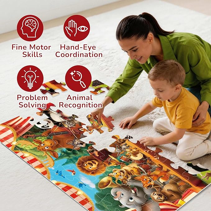 BenBen Floor Puzzles for Kids, 48 Piece 2 x 3 feet Forest Animals Puzzles for Kids Ages 4-6, Large Jigsaw Puzzles for Toddlers, Gift for Boys Girls