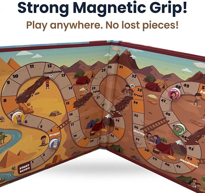 TRAVOFUN Exodus Magnetic Board Games for Kids Ages 3-5+, Foldable Travel Games & Bible Toys, Christian Snake and Ladders Family Game for Road Trip Activities & Sunday School Gifts