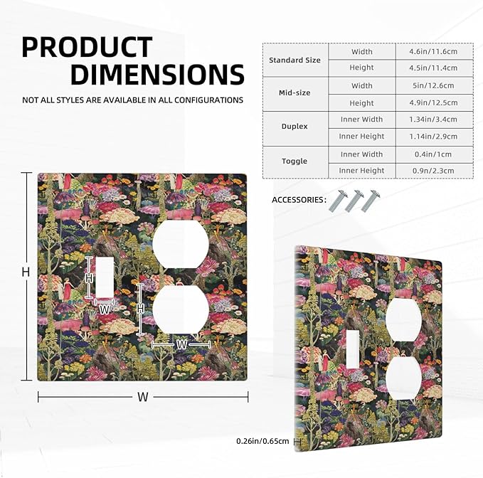 Dreamy Tropical Rainforest Colorful Mushroom Wildflower Wallplates 1 Toggle 1 Duplex Switch Plate Electrical GFCI Faceplate Decorative Light Switch Covers for Farmhouse Kids Room Decor