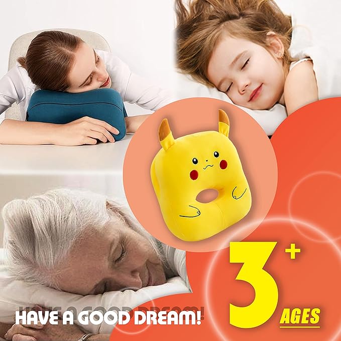 Plush Stuffed Cute Napping Toy Pillow for Kids Girls, Neck Support Foam Memory Sleeping Pillows, Office Neck Pillow for Cervical Pain Relief Yellow Pika
