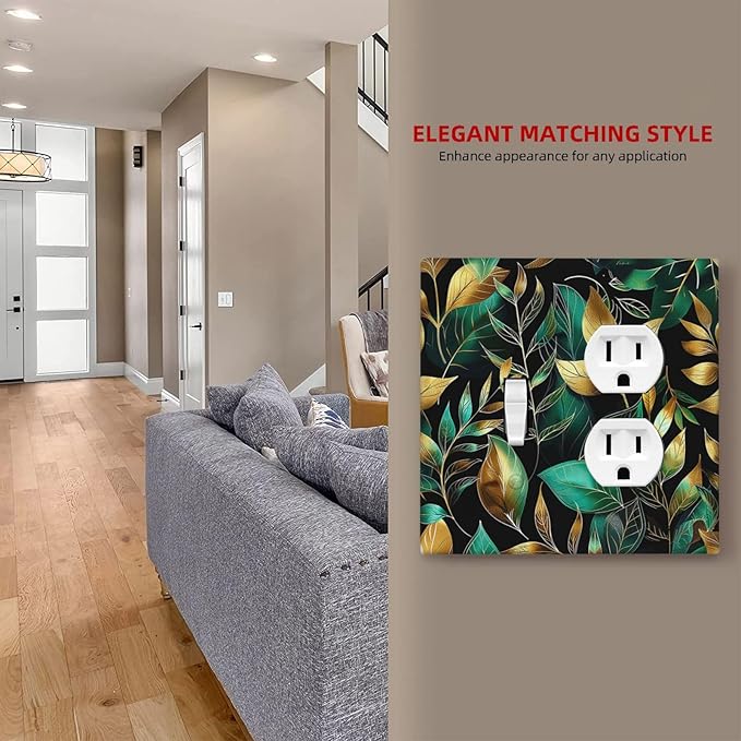 Wallplates Vintage Dark Green Vine Leaf Golden Plants 1 Toggle 1 Duplex Switch Plate Electrical GFCI Faceplate Decorative Light Switch Covers for Bed Room Cabin Decor