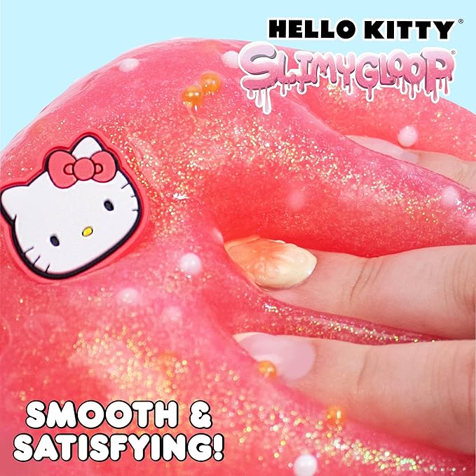 Hello Kitty SLIMYGLOOP Jar, 8 oz Red & White Cotton Candy Scented Slime, Includes Beads & Hello Kitty Charm