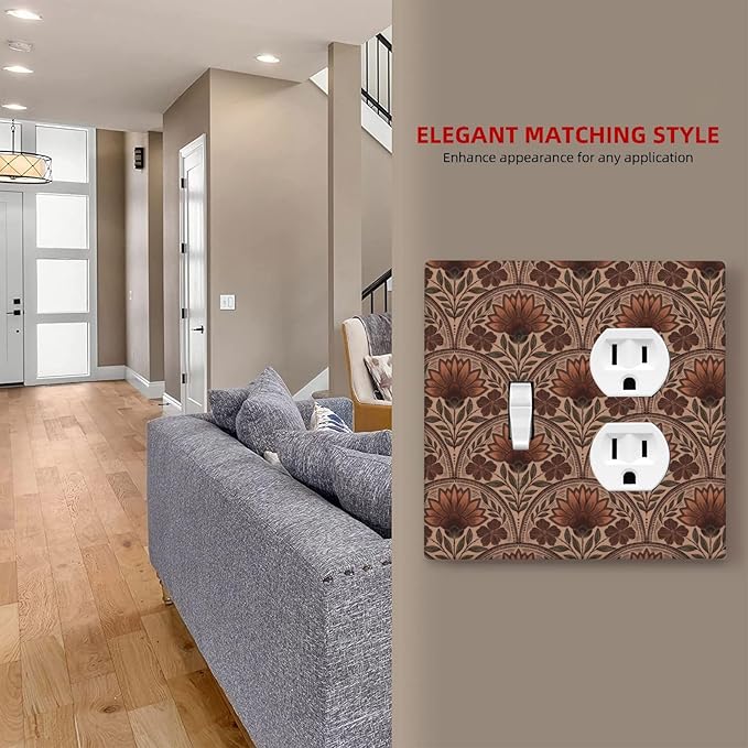 Earth Tone Floral Rustic Damask Boho Flower Wallplates 1 Toggle 1 Duplex Switch Plate Electrical GFCI Faceplate Decorative Light Switch Covers for Farmhouse Home Decor