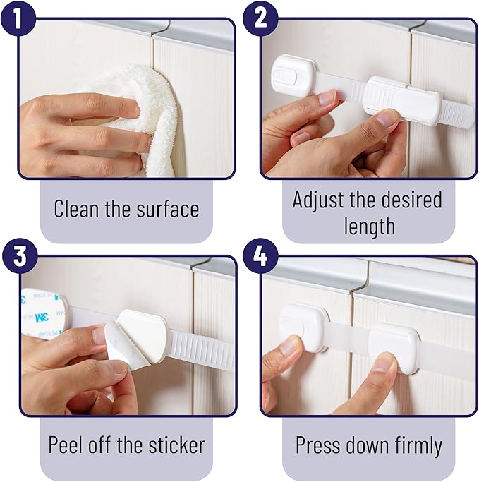 Bates- Child Safety Strap Locks, 20 Pack, White, Baby Cabinet Locks with Adjustable Strap Length