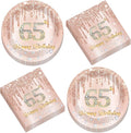 50Pcs Rose Gold 65th Birthday Party Paper Plates and Napkins Women Rose Gold 65 Years Old Table Decorations Happy Sixty-five Years Old Tableware Set Serves 25 Guest Pink 65th Birthday Party Supplies