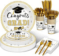 175 Pcs Graduation Tableware Set Party Supplies - Serves 25, Congrats Grad Class of 2026 Disposable Plates, Cups, Napkins, Forks, Spoons, Knives for High School, College Graduation, Prom Decorations