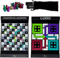 Ludo and Snakes & Ladders 2-in-1 Set, Compact Travel-Friendly Folding Boards, Wooden Pieces & Dice, Portable Family Game