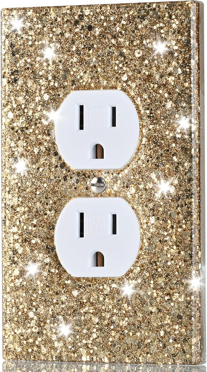 Gold Glitter Outlet Covers - Sparkling Wall Plate 5.1"x3.15", Single Duplex