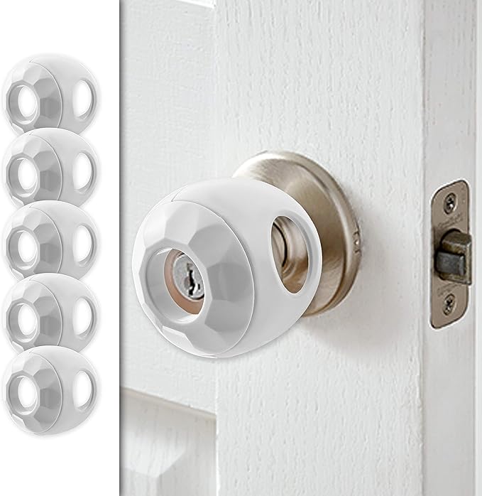 Driddle Door Knob Safety Cover for Kids - 5 Pack - Baby Proof Door Knob Covers - Door Locks for Kids Safety Child Proof - White