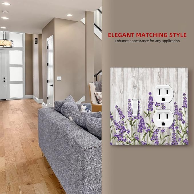 Purple Lavender Rustic Wooden Flowers Floral Plant Wallplates 1 Toggle 1 Duplex Switch Plate Electrical GFCI Faceplate Decorative Light Switch Covers for Farmhouse Living Room Decor