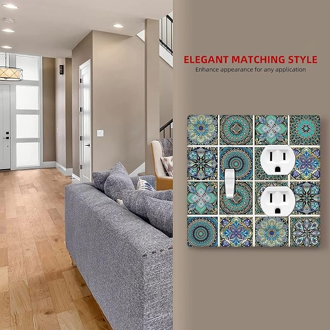 Wallplates Mandala Decorative Rustic Vintage Turquoise Pattern 1 Toggle 1 Duplex Switch Plate Electrical GFCI Faceplate Decorative Light Switch Covers for Bedroom Bathroom Decor