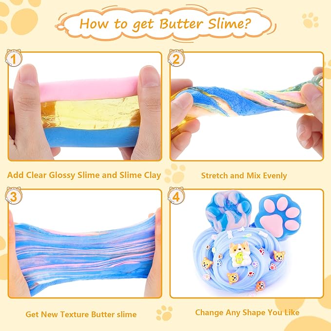 Corgi Yellow Slime Kit - Big Bucket with Slime Clay, 9 Add-ins, Crunchy Slime Sensory Toys, Slimes Party Favors for Girls & Boys 8+, Sensory Experience DIY Toys, Holiday & Birthday Gift for Kids