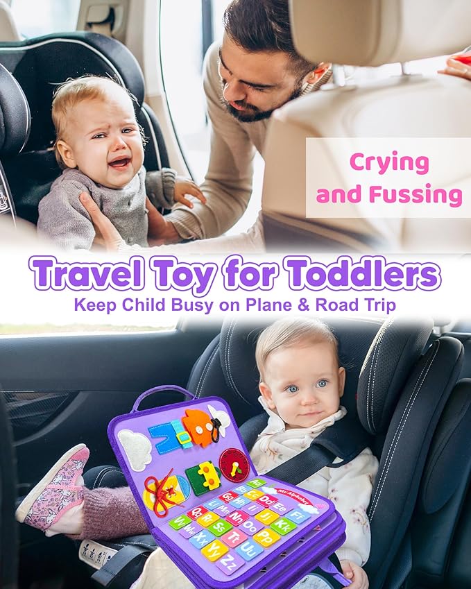 Walenty Busy Board Montessori Toys for Toddler Boy Girl Birthday Gifts, Busy Book Sensory Learning Toys for Toddlers, Educational Activities Airplane Car Travel Toy for Toddlers