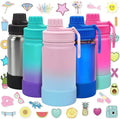CHILLOUT LIFE 12 oz Kids Insulated Water Bottle for School with Leakproof Spout Lid and Cute Waterproof Stickers, Personalized Stainless Steel Thermos Flask Metal Water Bottle For Girls & Boys