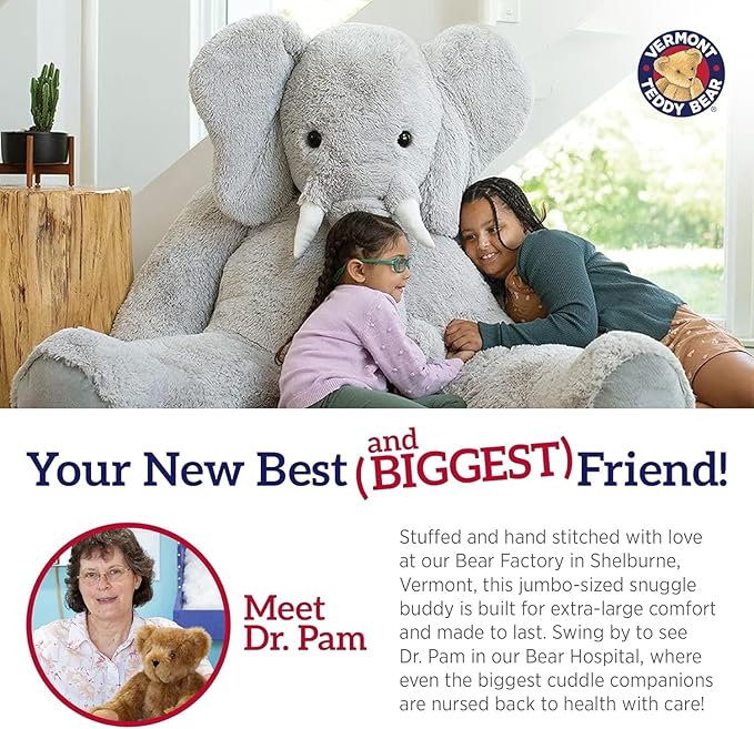 Vermont Teddy Bear Giant Elephant Stuffed Animal | 6 Foot Elephant Plush Toy | Collectible Plushies from Giant Cuddle Collection for Kids and Adults | Crafted in the USA