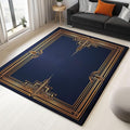 Geometric Gold Rectangle Frame Non-Slip Rug 6 x 8 ft Low Pile Washable Flannel Area Rug, Dark Super Soft Indoor Fuzzy Carpet for Bedroom Living Room Home Decor Runner
